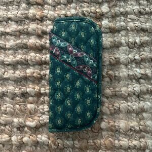 Vera Bradley Quilted Cotton Glasses Case Green Paisley Padded Organizer USA made